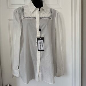 Weekend MaxMara White Dress Shirt with Lace Trim Sz M